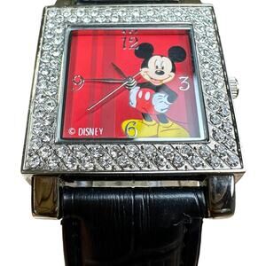 Vintage Disney Mickey Mouse Watch Reptile Print Band Swarovski Type Crystals
